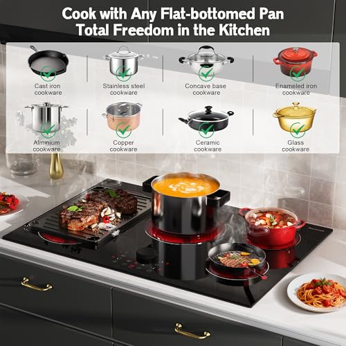 Electric Cooktop 30 Inch, 5 Burner Stove Top Burner 8600W, Magnetic Knob, - size: 30 Inch 5 Burner 586139