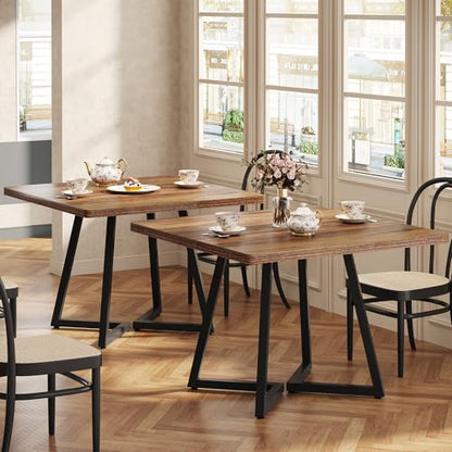 Tribesigns Square Commercial Dining Table Set of 4, 31.5" Heavy Duty Dinner Table with Metal Base, Wooden Kitchen Table for Restaurant, Cafe, Bakery, School, Apartment (Chairs are not Included) - color: Brown, size: Square-4PCS