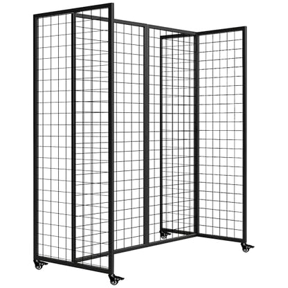 Grid Wall Panels, Grid Wall with Wheels,4x5.5Ft Gridwall Panel Display Stand,Sturdy Art Display Panels, Grid Display Stand, Black - color: Black