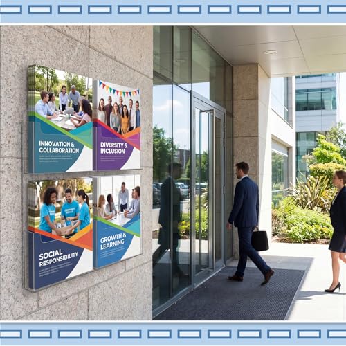Sherr 1 Pcs Acrylic Brochure Holder Wall Mount with Removable Adjustable Dividers, Large Capacity Literature Display Stand for 4'' x 9'', 8.5'' x 11'' Pamphlets, 17.8'' x 18.9'' for Office Hotel - size: 17.8'' x 18.9''