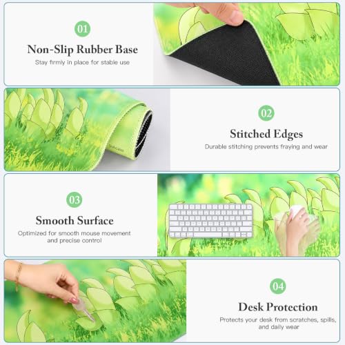 Large Desk Mat Green Meadow Mouse Pad Extended Keyboard Mat 35.4 x 15.7 - color: Greenfield Fresh