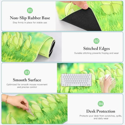 Large Desk Mat Green Meadow Mouse Pad Extended Keyboard Mat 35.4 x 15.7 - color: Greenfield Fresh