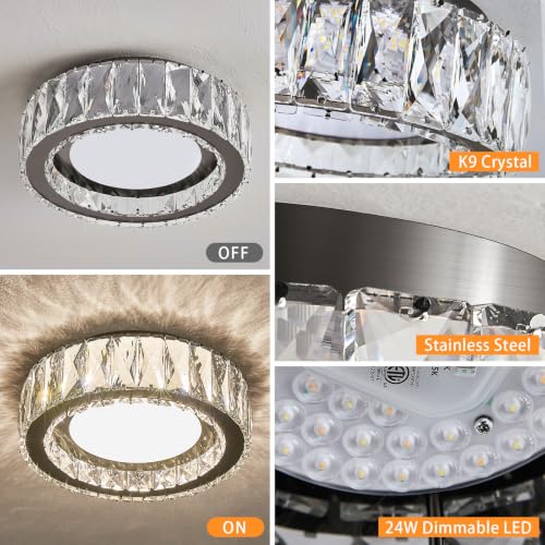 11 Inch LED Dimmable Crystal Flush Mount Ceiling Light Fixture - color: Brushed Black, size: 11 Inch
