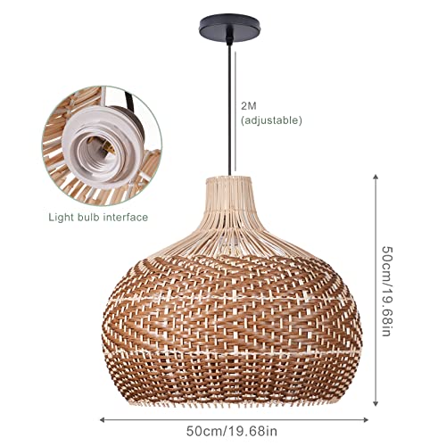 Arturesthome 19.68" Wicker Chandelier Coffee,Boho Basket Rattan Pendant Lighting Fixtures,Large Natural Woven Hanging Ceiling Lights Lamp Shade for Kitchen Island - size: 50cmx45cm