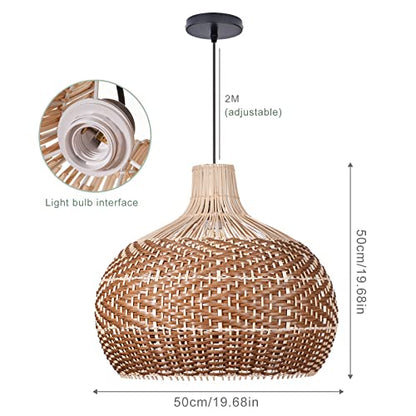 Arturesthome 19.68" Wicker Chandelier Coffee,Boho Basket Rattan Pendant Lighting Fixtures,Large Natural Woven Hanging Ceiling Lights Lamp Shade for Kitchen Island - size: 50cmx45cm