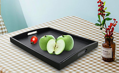 DILLMAN Serving Tray Large Black Wood Rectangle Food Tray Butler Tray Breakfast Tray with Handles (Large+Small) - size: 18" x 14" x 1.8"