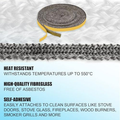 Self Adhesive Heat-Resistant Flat Gasket Tape for Stoves and Fireplaces - color: 5/8" Wide - 79" Length