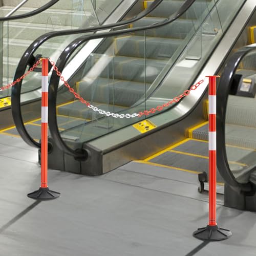VEVOR 4 Pack Traffic Delineator Posts, 34 in Traffic Safety Cones with Weighted Base, Reflective Strips and Chain, Heavy Duty Delineator Posts for Construction Site, Parking Lot, Crowd Control, Red - size: 4 Pack