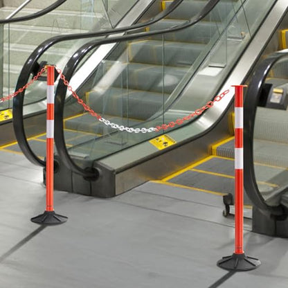VEVOR 4 Pack Traffic Delineator Posts, 34 in Traffic Safety Cones with Weighted Base, Reflective Strips and Chain, Heavy Duty Delineator Posts for Construction Site, Parking Lot, Crowd Control, Red - size: 4 Pack