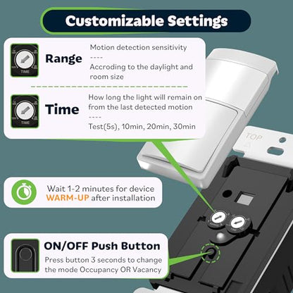 TOPGREENER PIR Motion Sensor Light Switch,No Neutral No Ground Wire,10 Pack - color: White, size: 10 Pack