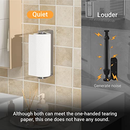 Paper Towel Holder Under Cabinet, One-Hand Tear, Wall Mount or Adhesive - color: Silver
