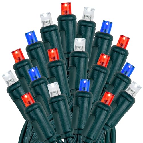 Novelty Lights 100 LED 50ft Red White Blue USA Patriotic String Lights - color: Red / White / Blue