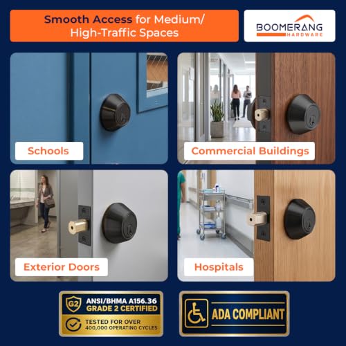 Boomerang DB7431 Heavy-Duty Designer Commercial Deadbolt Lock, 6-Pin - color: Matte Black (US19), style: 6 Pin Cylinder
