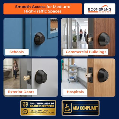 Boomerang DB7431 Heavy-Duty Designer Commercial Deadbolt Lock, 6-Pin - color: Matte Black (US19), style: 6 Pin Cylinder