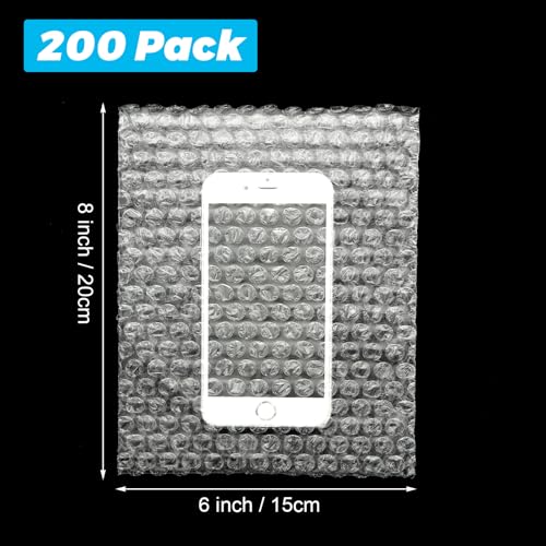 MIVIDE 200 Pack 6x8 Inch Bubble Cushion Wrap Bags for Shipping Packing Small Clear Bubble Out Pouches Double Walled Bubble Cushioning Bags for Moving Storage