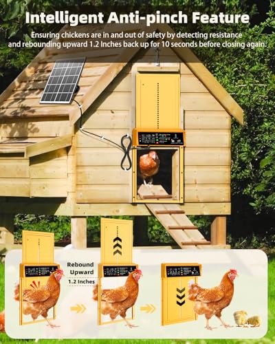 Automatic Chicken Coop Door Solar Powered with Timer & Light Sensor, Pet Deluxe Chicken Door with 7W Solar Panel, Anti-Pinch Safety, 10PCS Wire Clips and Aluminum Alloy, Long-Range Remote - Gold - color: Gold