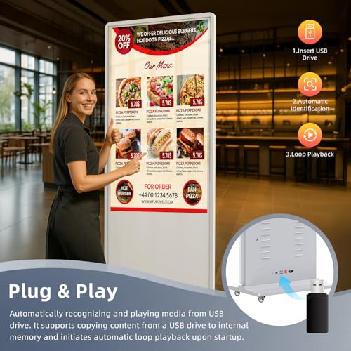 55'' Digital Signage Display Smart Android LCD Sign Kiosk Electronic Menu Board Advertising Display Screen Monitor HDMI WiFi USB 4K Media Video Player (TouchScreen,White) - color: White, size: 55-Inch, style: Touch Screen