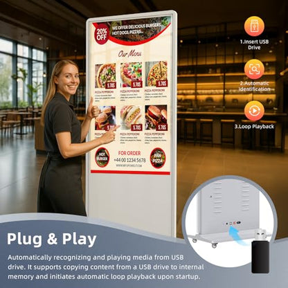 32'' Digital Signage Display Smart Android LCD Sign Kiosk Electronic Menu Board Advertising Display Screen Monitor HDMI WiFi USB 2K Media Video Player (TouchScreen,White) - color: White, size: 32-Inch, style: Touch Screen