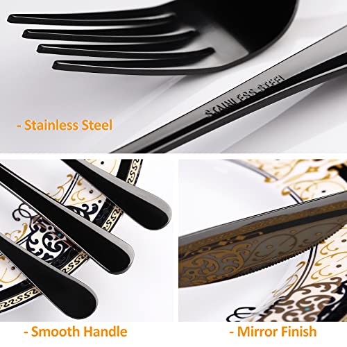Black Flatware Set for 8,40-Piece Silverware Set for 8, SANLUNS Utensil Sets Tableware Cutlery, Mirror Polished, Dishwasher Safe - color: 40 Piece-Black