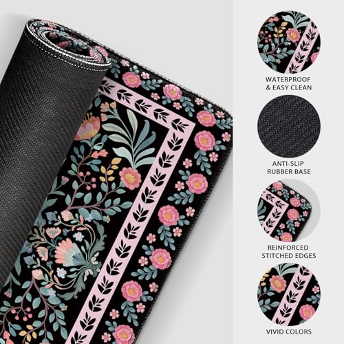 Black Floral Desk Mat Large Mouse Pad 31.5"x15.7" Non-Slip - color: Black Floral