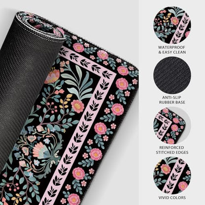 Black Floral Desk Mat Large Mouse Pad 31.5"x15.7" Non-Slip - color: Black Floral