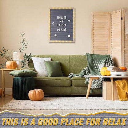 12 x 16 Inches Felt Letter Board & LED Light, Gray, Natural Wood - color: Gray, size: 12 x 16 Inches, style: Natural Wood