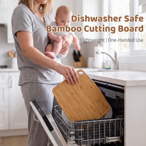 Dishwasher Safe Cutting Board, Bamboo Cutting Board with Juice Groove - color: Carbonized, size: Large (15.3"L x 11.6"W)