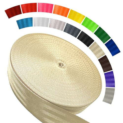 Polyester Webbing Strap 16+Colors – 1"&1.5"&1.9" – 16.5 25 33 55 Yards Heavy Duty Webbing Roll, Flat Webbing Strap for Indoor&Outdoor Gear, DIY Crafting, Repairing - color: Champagne, size: 1.5"-33 yards