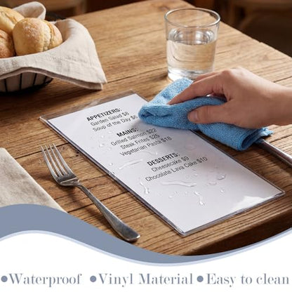 100 Pcs Restaurant Menu Covers Bulk, 4.25" x 11", Clear