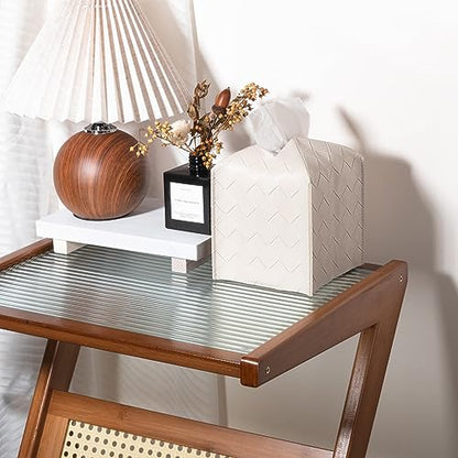 Tissue Box Cover PU Leather Tissue Holder Square Organizer Dispenser for Bathroom, Bedroom, Vanity Countertop, Office, Car, Griege