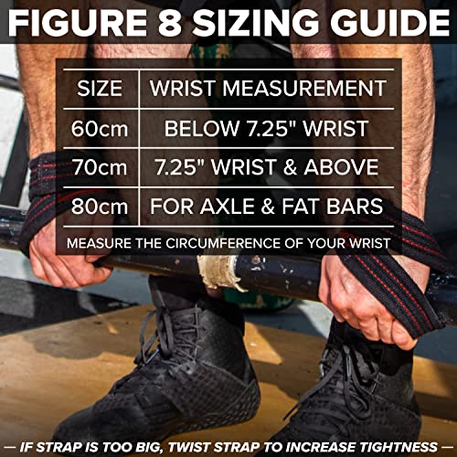 SERIOUS STEEL FITNESS Red Figure 8 Lifting Straps | Deadlift & Strongman Axle Straps - 3 Sizes - color: Black, size: (80 CM - Axle Bars)