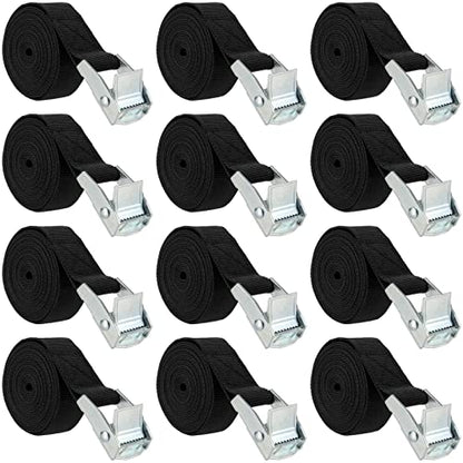 MANCHAP 12 Pack 6.5 Feet Lashing Straps, 1 Inch Wide Black Cam Buckle Adjustable Cargo Tie Down Straps for Kayak, Luggage, Car Roof Rack, Furniture