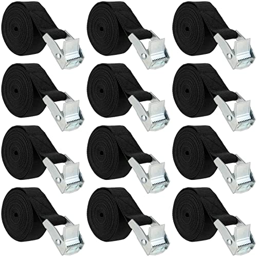 MANCHAP 12 Pack 6.5 Feet Lashing Straps, 1 Inch Wide Black Cam Buckle Adjustable Cargo Tie Down Straps for Kayak, Luggage, Car Roof Rack, Furniture