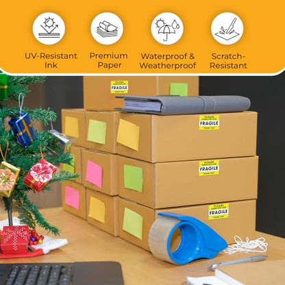 StickerJet Fragile Handle with Care Stickers Roll – (500 Labels, 4"x6") Bright Shipping and Packaging Labels with Strong Adhesive (Yellow) - size: 4"x6"
