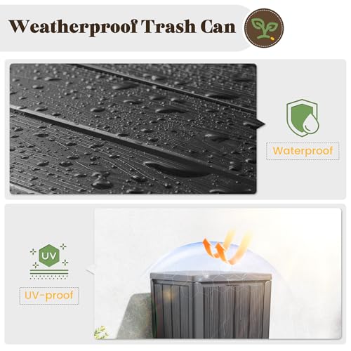 Fancyango Resin Outdoor Trash Can with Lid, 30 Gallon, Black - color: Black, size: 30 Gallon