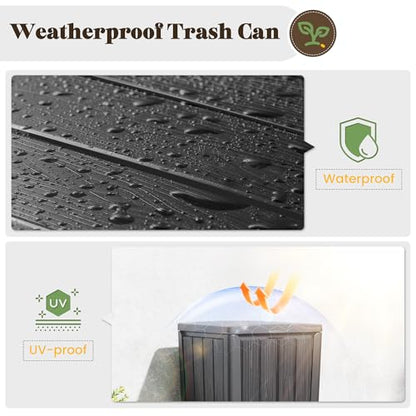 Fancyango Resin Outdoor Trash Can with Lid, 33 Gallon, Black - color: Black, size: 33 Gallon
