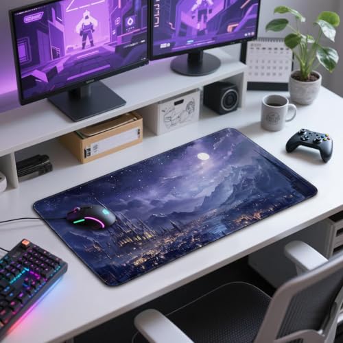 Fantasy Castle Night Large Gaming Mouse Pad Desk Mat 31.5"x15.7" - color: Fantasy Castle