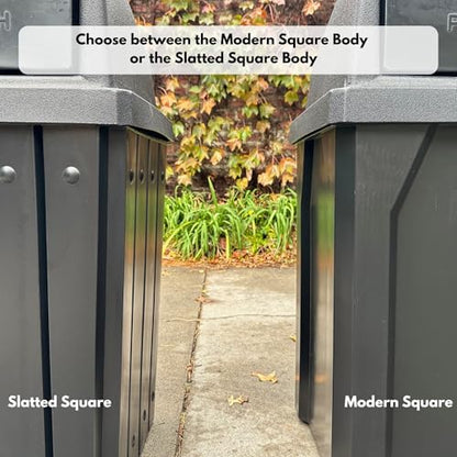 Commercial Trash Can Swing Top Lid - Outdoor Garbage Can - color: Brown, size: 42 Gallon Slatted Round