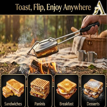 AnNafi® Sandwich Maker Stovetop, Sandwich Press Grill For Gas Stove, Non Stick Hand Bread Toaster Stove Top Pan For Hot & Crisp Grilled Cheese Sandwiches & Cubano, Easy to Use Cast Iron Flying Saucer For Outside Campfire .
