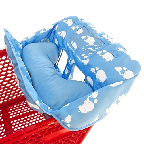 Love&go Soft Pillow Attached 2-in-1 Shopping Cart and High Chair Cover for Baby, Cotton Padded Cart Cover, Fold'n Roll Style, Portable with Carry Bag (Blue Elephant) - color: Blue Elephant