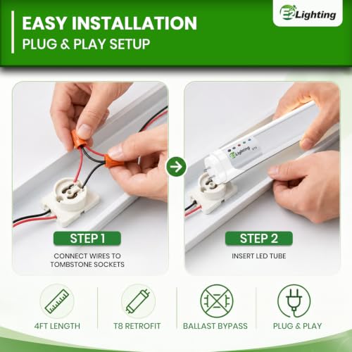 E2 Lighting 4ft T8 LED Bulbs, 18W LED Fluorescent Tube Replacement - color: 5000k, size: 4 Feet