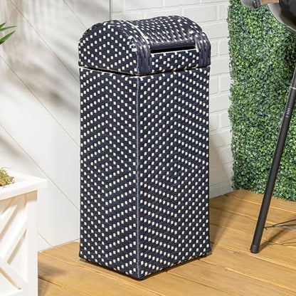happimess Darla 13 Gal Outdoor Trash Can Swing Top, Navy/White - color: Navy/White, size: 13 Gallons