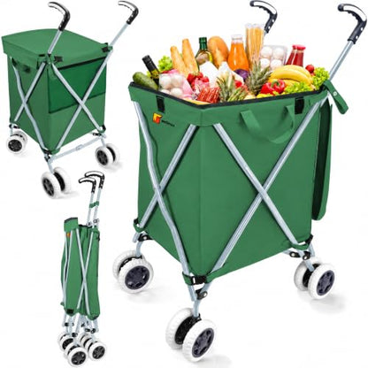Wellmax Folding Shopping Cart with Canvas Bag & Cover, Holds 120 lb, Green - color: Green