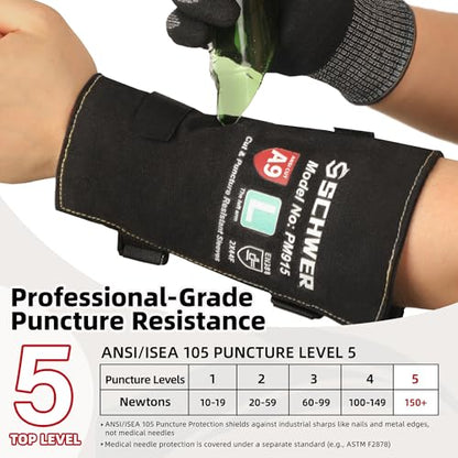 Schwer 2 Pairs Size L Cut Resistant Gloves ANSI A6 Cut Proof Work Glove+1 Pair ANSI A9 Cut & Level 5 Puncture Resistant Arm Sleeves