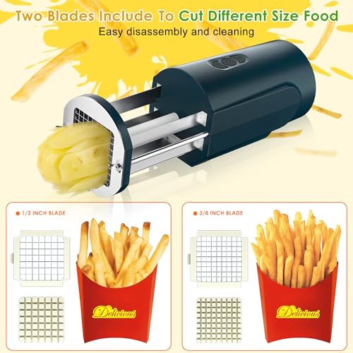 SIXRARI Electric French Fry Cutter, Automatic Potato Cutter Stainless Steel with 1/2 & 3/8 Inch Blade, Commercial and Household Potato Slicer, Vegetable Cutter, Use for Carrot Apple - color: Green