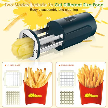 SIXRARI Electric French Fry Cutter, Automatic Potato Cutter Stainless Steel with 1/2 & 3/8 Inch Blade, Commercial and Household Potato Slicer, Vegetable Cutter, Use for Carrot Apple - color: Green
