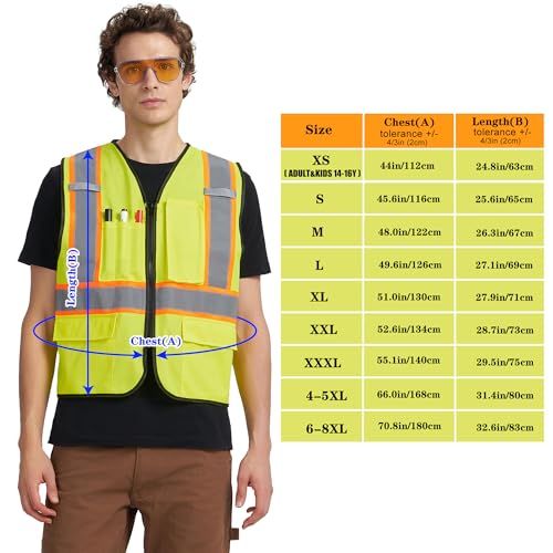 A-KSAFETY High Visibility Safety Vest for Men Women with Pockets and Zipper - color: Yellow, size: X-Small