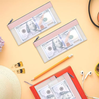 4pcs Storage Bags with Zipper, Pink TPU Money Pouch, Clear Bank Deposit Bags, Waterproof Cash Bag for Collectors, Multi-Purpose Check Wallet (Pink, 7.6 x 3.7 inch, 4 Bags) - color: pink