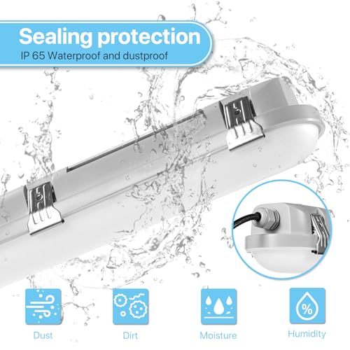 HYPERLITE 65W 4FT LED Vapor Light, 45W/55W/65W Vapor Proof Tight Light Fixture, 8450lm 4000K/5000K/6000K Selectable, AC120-277V Waterproof LED Outdoor Shop Light for Car Wash,Garage,Warehouse,ETL - size: 4FT | 1 PACK