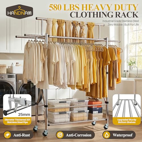 Foldable Heavy Duty Clothes Rack for Hanging Clothes, 71 Inch 3-Rods